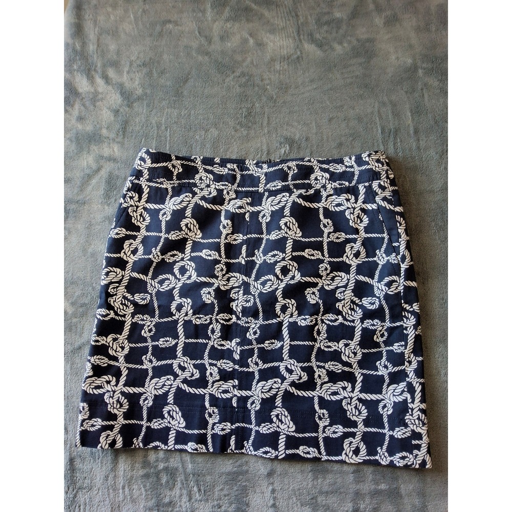 Talbots Petites Navy Blue White Nautical Rope Print A-Line Skirt 10P CN2866